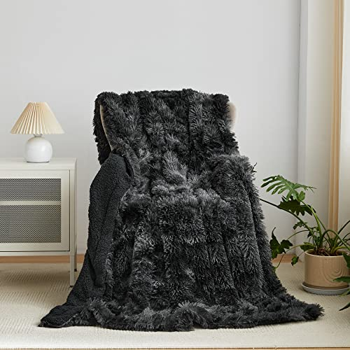 Wajade Kunstfelldecke – Sherpa Schafdecke – Comfort Luxuriöse Flauschige Kuscheldecke – weiche Decke für Couch und Bett – 160 x 200 cm – Schwarz