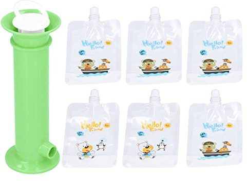 Station de Pressage, Station de Remplissage de Sachets Réutilisables avec 6 Sachets pour Nourrissons, Bébés et Tout-Petits, Machine à Jus de Fruits Portable pour Aliments (Vert)