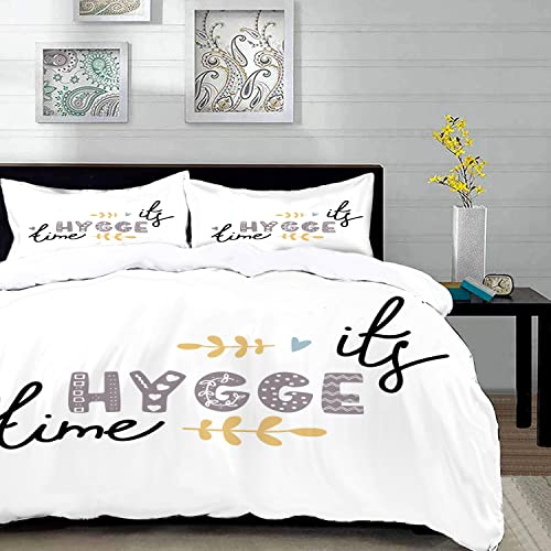 URSOPET Bettwäsche-Set, Mikrofaser,Herbst Es Hygge Zeit Gemütliches Zuhause Phrase Komfort Dänisch Dänemark Zeichnung Herbst,1 Bettbezug,1 Bettbezug 135 x 200 cm + 2 Kopfkissenbezug 50x80cm