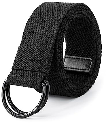 LXMY Gürtel Herren,Herren Gürtel Ohne Löcher,Stufenlos Verstellbar Canvas Stoff,Schwarzer Doppel D Ringgürtel für Freizeit und Reise