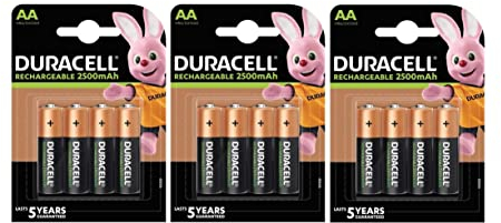 12X Duracell AA Ricaricabile 2500 mAh (3 Blister Da 4 Batterie) 12 Pile Stilo Ricaricabili