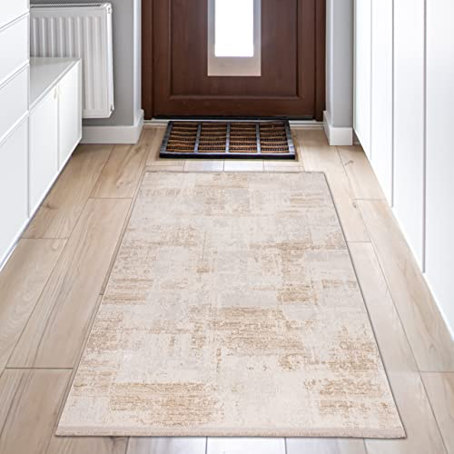 Teppich-Traum Teppich Modern Flur Kurflor Glänzend Hochwertig Allergikerfreundlich Pflegeleicht - beige-weiß, 80 x 150 cm