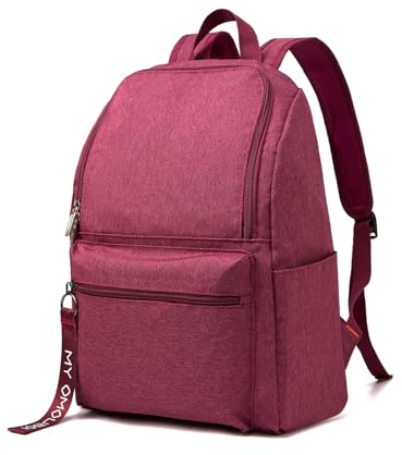 OMOUBOI Petit sac à dos décontracté pour ordinateur portable de 14 pour adolescent, homme et femme, sac à dos léger pour l’école, les voyages, le travail, Rouge, Fits up to 14 Laptop
