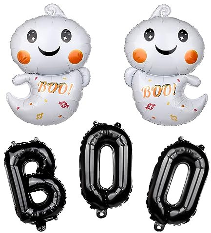 3 Stück Boo-Geister-Luftballons, Folien Halloween Luftballons Schwarze Boo Luftballons Niedliche Weiße Geister Luftballons Halloween Deko Ballon für Halloween-Geburtstagsparty-Zubehör