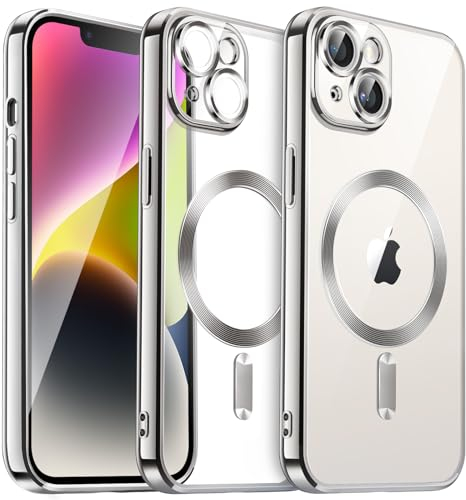 JETech Weiche Klar Hülle für iPhone 14 6,1 Zoll, Kameraschutz Vollständiger, Kompatibel mit MagSafe Kabellosem Laden, Stoßfest Elektroplattiert TPU Handyhülle (Silber)