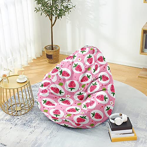 Mateju Bean Bag Chair, Beanbag Chair Adult, Strawberry Bean Bag Without Filling, Plush Toy Storage Large Bean Bags, High Back Bean Bags, Suitable for Indoor and Outdoor Beanbag (M,Pink)