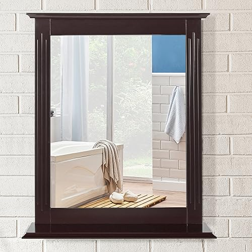 RELAX4LIFE Badspiegel mit Ablage, Wandspiegel aus Holz, Hängespigel 57 x 12 x 68,5 cm, Spiegel zum Aufhängen, ideal für Badezimmer, Wohnzimmer, Flur (Braun)