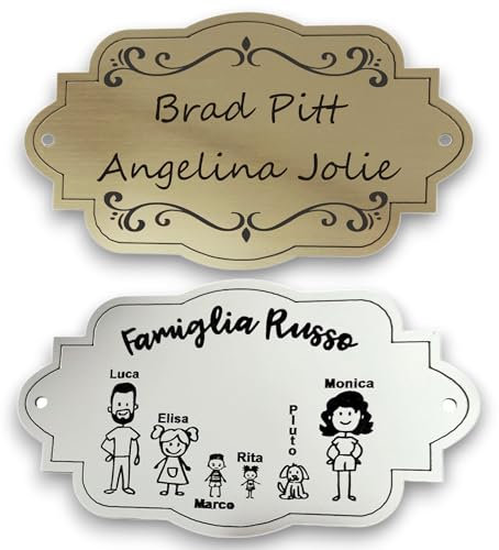 LO REALIZZO - Namensschild Briefkasten, Türschild oder Namensschild inkl. Lasergravur (Klassischer Teller) Klingelschild, Einfache Anpassung, Made in Italy (Größe: 15 x 8,5 cm)