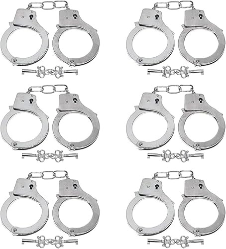 Grafanty 6PCS Toy Handcuffs for Halloween Costumes Hands Cuffs Metal Handcuff with Keys Toy Hand Cuffs Role Play Police Costume Prop Chain Hand Cuff with Safety Release Metal Play Handcuffs Role Play