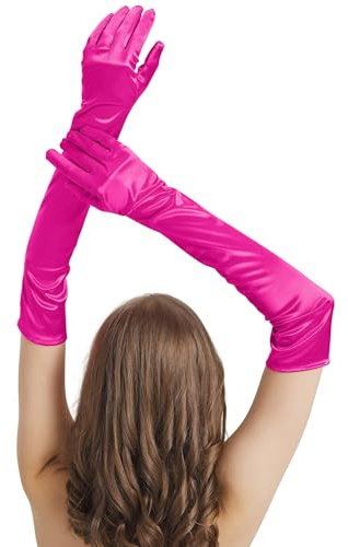 sodknow Guantes largos de satén para mujer, longitud del codo de 21 pulgadas, guantes de ópera, Halloween, cosplay, fiesta de los años 20, vestido formal, Rosa Rojo, Talla única