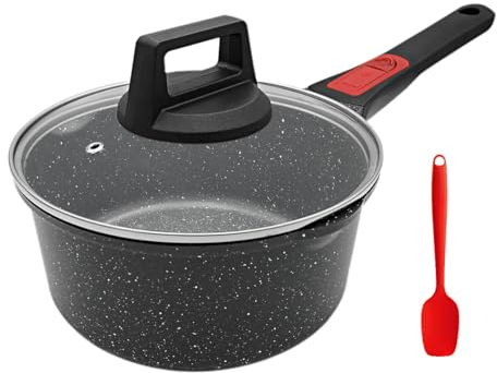 AIKENBBKK Cacerola con tapa antiadherente, 2,3 L, pequeña olla para cocinar, olla de leche con mango extraíble, compatible con todas las cocinas, horno y lavavajillas, color negro