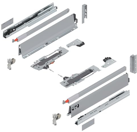 siwitec Blum TANDEMBOX antaro Frontauszug Reling C Vollauszug Grau RAL 9006 | Schubladenschiene 550 mm Nennlänge | Belastbarkeit bis 65 kg | TIP-ON | BLUMOTION Soft-Close | INSERTA