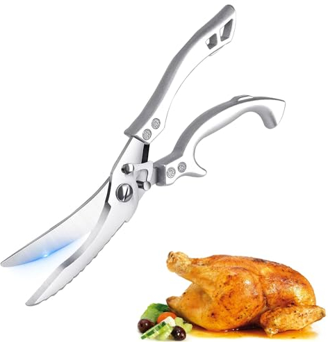 Geflügelschere scharfe Küchenschere,Geflügelschere Edelstahl mit Ergonomischen Griff,Fleischschere, zum Zerteilen von Ente, Huhn, Gans, Pute oder Truthahn(Silber)