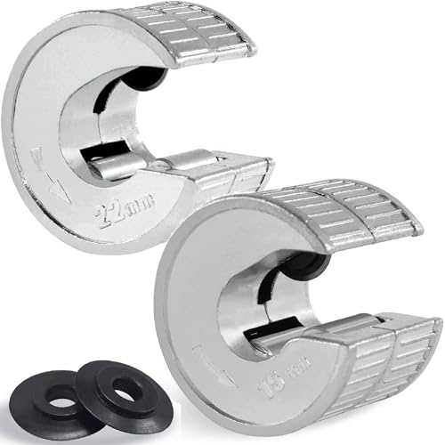 CANOPUS Professionelles Rohrschneider-Set für Sanitärarbeiten, automatisches Schneiden, Doppelpack, 15 mm und 22 mm Rohrscheibe mit 2 Rohrschneidersatz, Kupferrohrschneider-Set