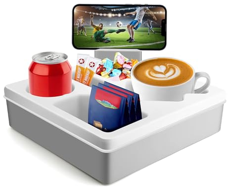 ZYODUOB Couch Cup Holder With 360° Rotating Phone Holder - Silicone Sofa Tray, Waterproof for Eating, Snacks, Remote