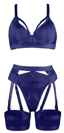 Dinglong Lingerie Sexy pour Femme Enceinte Jarretière Lingerie pour Femmes Lingerie Sexy Sheer Assorti 4 Pièces Ensemble De Lingerie Lingerie Sexy pour Femme Enceinte (Dark Blue, L)