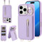 Jcxtrombulous Crossbody Wallet Case for iPhone 15 Pro Max with Lanyard Strap Card Slot Holder [RFID Blocking] 360° Kickstand,Magnetic Flip Folio Zipper Purse Case, PU Leather Cover Handbag,Purple