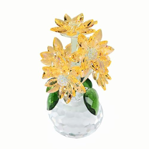 Tokenhigh Figura de ramo de margaritas de cristal, regalos para ella, adornos florales coleccionables con jarrón, figura de flores de cristal romántica