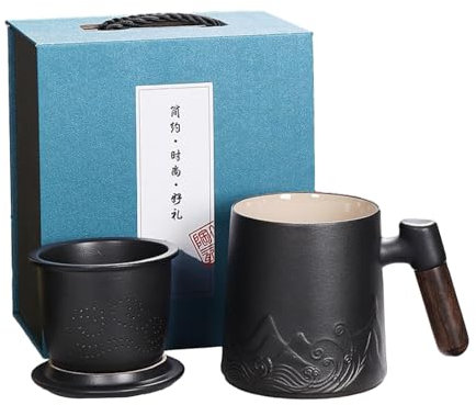 Tetera minimalista de cerámica degradada de 400 ml para uso doméstico con asa y tapa para tazas de té Stee, cerámica gruesa negra