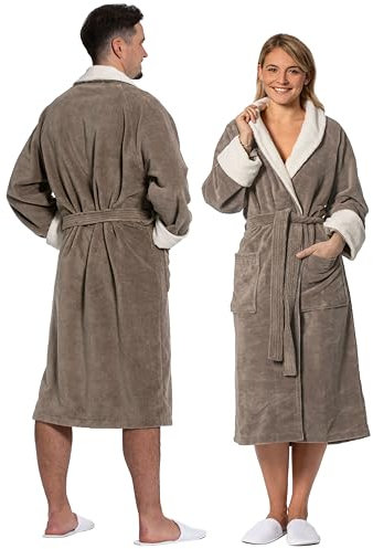 ZOLLNER Bademantel zweifarbig - hautfreundlich und saugstark - in fango - Unisex - Mischgewebe - M - waschbar bis 60°C - Oeko Tex® zertifiziert