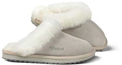 Fellhof Lammfell Pantoffeln Damen PRIMO, kuschelige Lammfellpantoffeln für Frauen, Winter & Sommer Hausschuhe aus echtem Lammfell, hellgrau Gr. 39