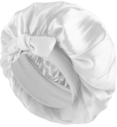 Abeillo Cuffia per dormire in raso da donna, cuffia morbida seta per dormire, con fascia per capelli ricci e trecce (bianco)