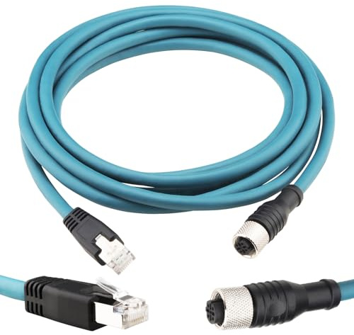 Lonlonty M12 4-poliger D-code Steckdose auf RJ45 Cat 6 Ethernet Kabel 26AWG Abgeschirmt, Hochflexibel, IP67 Wasserdicht, Netzwerkkabel für Industrieautomation, 3 m