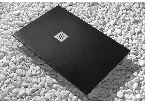 FRASCIO Piatto Doccia 80X100 cm Line Extra Slim Nero In Resina Sintetica e Polvere Di Marmo Con Piletta In Omaggio