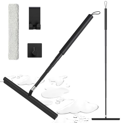 Sampoes Duschabzieher, Abzieher Dusche mit Halterung, Fensterabzieher Silikon Einstellbar 30-120cm, Duschabzieher Langer Stiel, Abzieher für Badezimmer, Badabzieher, Schwarz