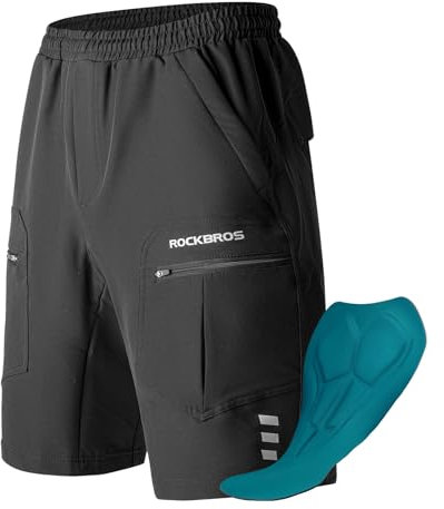ROCKBROS Radlerhose Herren Gepolsterte Fahrradhose mit Sitzpolster 4D Radhose Abnehmbare Kurze Hose Schnelltrocknend Radsport Radfahren Mountainbike Outdoor L