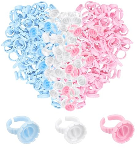 KEYRI 300 Pièces Colle Bagues Support de Glue Tasses à Anneaux Tasse Extensions Cils Bagues en Plastique pour Support de Colle de Cils Accessoire Fournitures pour Maquillage (Multicolore)