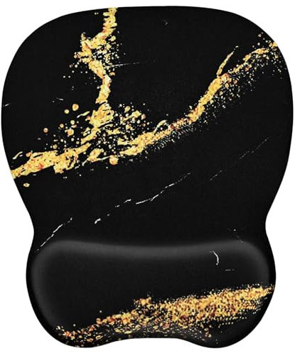 EooCoo Tapis de Souris avec Repose-Poignet Ergonomique, 4mm Mousepad avec Remplissage en Mousse à mémoire, Texturée Résistant à Usure Lavable - Motif d'or Noir