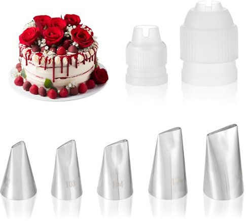 Lot de 102, 103, 104s, 104s, 104, 107 douilles à douille en forme de pétales de fleurs en acier inoxydable pour décoration de petites roses, pétales, volants, nœuds