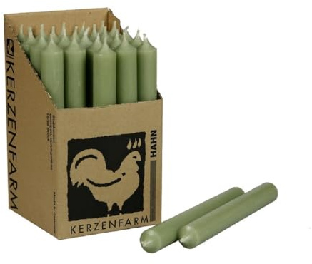 Stabkerzen Grün- Premium Qualität [Made in Germany] - 10 Spitzkerzen durchgehend gefärbt - 22mm Durchmesser, 18cm Höhe - Kerzenfarm Hahn - lange Brenndauer 8+ Stunden (Salbeigrün)