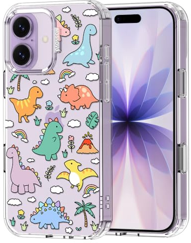MOSNOVO Case for iPhone 17, [Buffertech 6.6ft Military-Grade Drop Protection] [Camera Control] Clear TPU Bumper Phone Case - Dinosaur Land