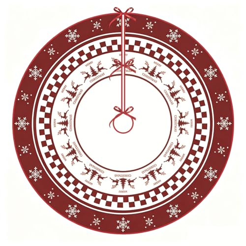 90 cm Weihnachtsbaum Rock Rund Weihnachtsbaumdecke Weihnachtsbaum hüllen Tannenbaum Christbaumdecke Rock Matte mit Schneeflocken und Elchmuster für Feiertags-Weihnachtsbaumschmuck