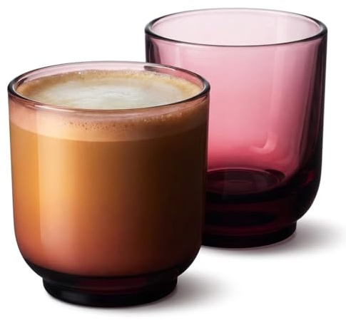 Fellow Pirch Cappuccino Cups 190 ml, Weighted Coffee Glasses, Garnet | Set of 2 Latte Glasses for Latte Art, Dishwasher Safe, Curved Interior, Thin Lip, Espresso and Tea Glass Cups, Tinted