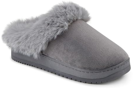 Pavers Womens Cosy Mule Slippers Grey Size 8 | Autumn Winter Collection | Mules Slipper | Pull On | Flat | Memory Foam Insole