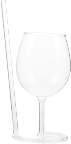BIUDECO Wine Glass with Built-in Straw, 300ml Glass Goblet for Home Use | Food-grade Safety, Cup for Wine and Mixed Drinks, Office and Hotel Serving, Not Easy to Break