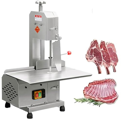 Sega a Nastro Elettrica for Carne, Taglierina Commerciale in Acciaio Inossidabile da 750 W, Sega for Ossa Elettrica con 6 Lame da Sega, Spessore di Taglio 0-13 cm, Affettatrice for Carne da Macellaio