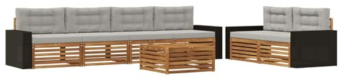 vidaXL Outdoor-Sofagarnitur 7 pcs Natürlich und Hellgrau Polyester, Garten-Lounge, modernes Outdoor-Sofa, modulares Set für Terrasse, Bequeme Sitzmöbel
