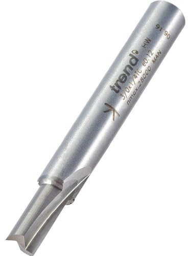 Trend Professional Straight Two Flute Router Cutter Bit, 1/4 Inch Shank, 4.7mm Cut Diameter and 11mm Cut Length, Tungsten Carbide Tipped, 3/0X1/4TC