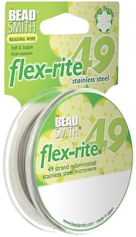 The Beadsmith Flex-Rite Beading Wire, Nylon-Coated Stainless-Steel Wire | 49-Strand 0.018 (0.45 mm) Dia, Clear, 30 ft Spool, Durable Necklace & Bracelet String, For Jewelry Making Supplies