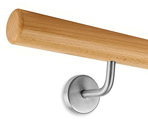 Handlaufset Buche lackiert mit 2 Edelstahlbefestigungen Ø 45 mm, Länge 1950 mm