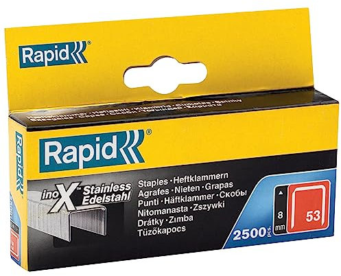 Rapid Tackerklammern Edelstahl Typ 53, 8mm Klammern V2A, 2.500 Stk., Feindrahtklammern für Holz und Stoffe