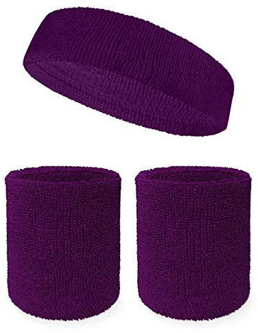 COUVER Schweißband-Set aus Baumwolle (Stirnband x 1 + 10,2 cm Armband x 2) für Sport – Laker Purple