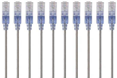 Monoprice Cat6A Ethernet Patch Cable - Snagless RJ45, 550Mhz, 10G, UTP, Pure Bare Copper Wire, 30AWG, 10-Pack, 3 Feet, Gray - SlimRun Series