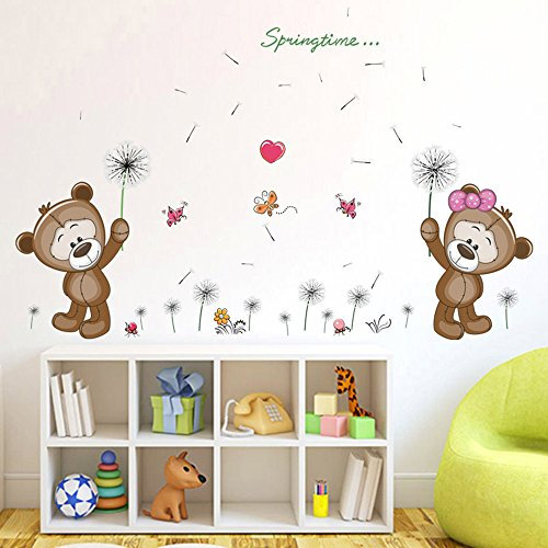 ufengke® Karikatur Teddy der Bär Löwenzahn Wandsticker, Kinderzimmer Babyzimmer Entfernbare Wandtattoos Wandbilder