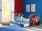 CLAMARO 'Fantasia Blau' 160 x 80 Kinderbett Set inkl. Matratze, Lattenrost und mit Bettkasten Schublade, mit verstellbarem Rausfallschutz und Kantenschutzleisten, Design: 05 Rennwagen Rot