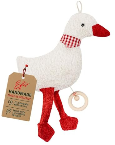 Efie Bio - Spieluhr Gans rot, kontrolliert biologischer Anbau (organic), Made in Germany, recycelte Füllung, nachhaltig, Melodie (Schuberts Wiegenlied)